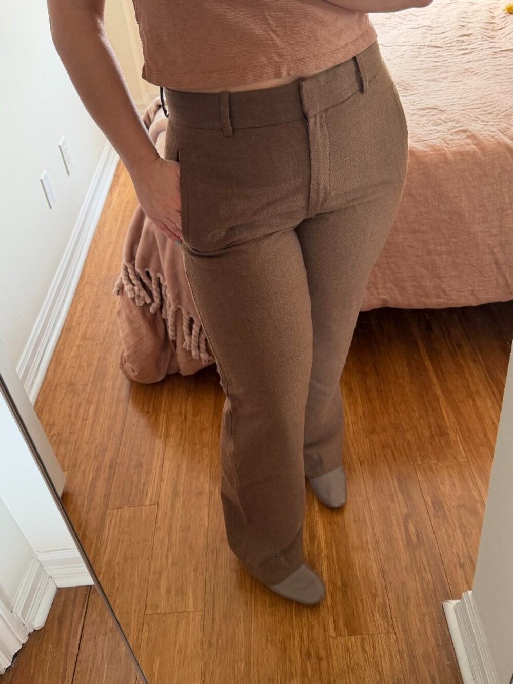 COS Brown Wool Flare Trousers Pants Size 10